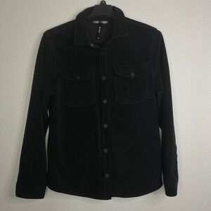 MPG Fleece Shirt Jacket Womens Black Button Down‎ Soft Comfy Layering Sz M EUC